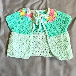 Handmade Crochet Baby Cardigan in Mint and Pastel